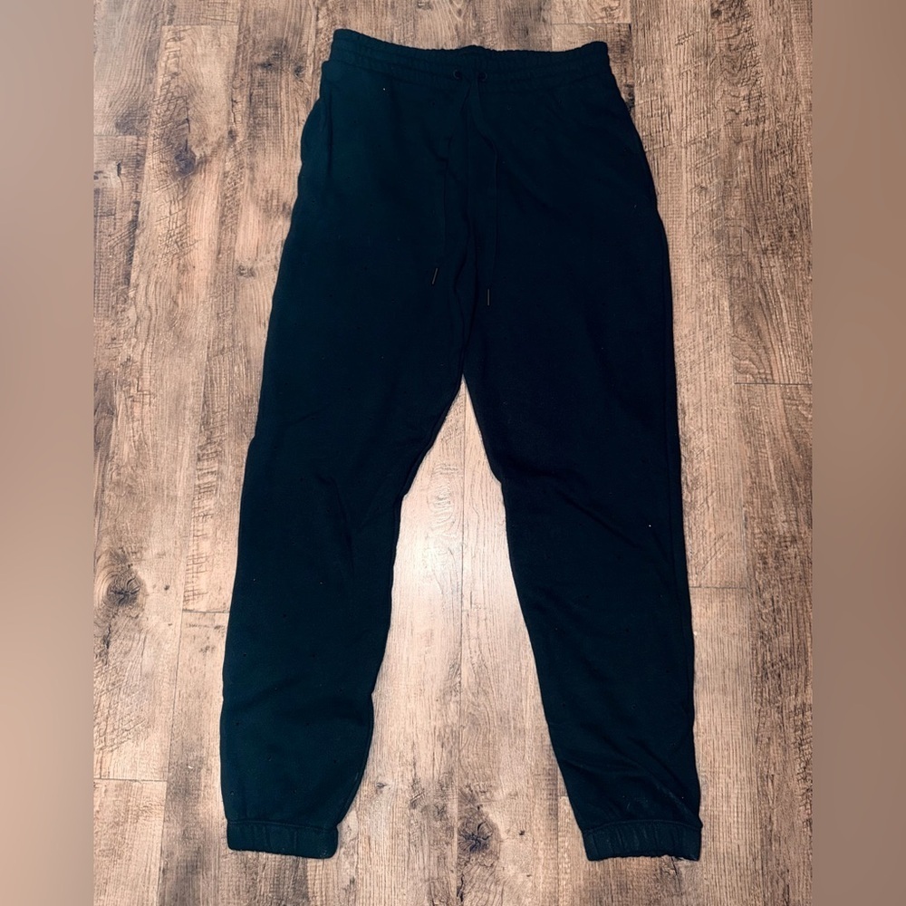 VS Victoria Secrets Black sweatpants Jogger Pants w black rhinestones - small